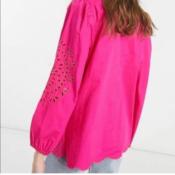 J.Crew Pink Mockneck Cotton Poplin with Embroidered Eyelet- - Picture 2 of 16